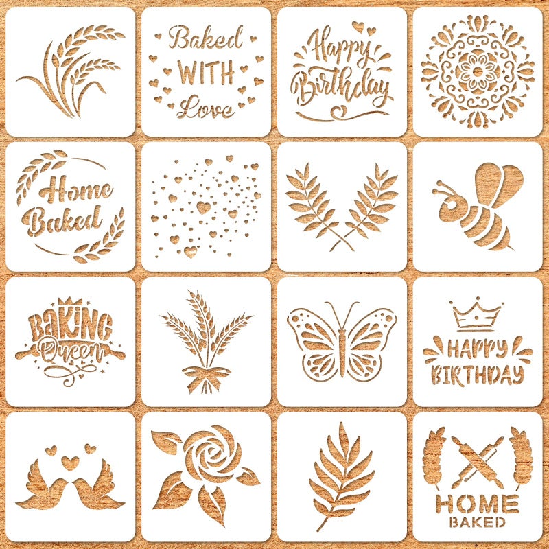 Romooa 20 Pieces Bread Stencils Artisan Bread Stencil Baking Stencil Set Cook Stencil Baking Template Tool Cake Pie or Cookie Stencils Template Mold for Decorating 20 Styles