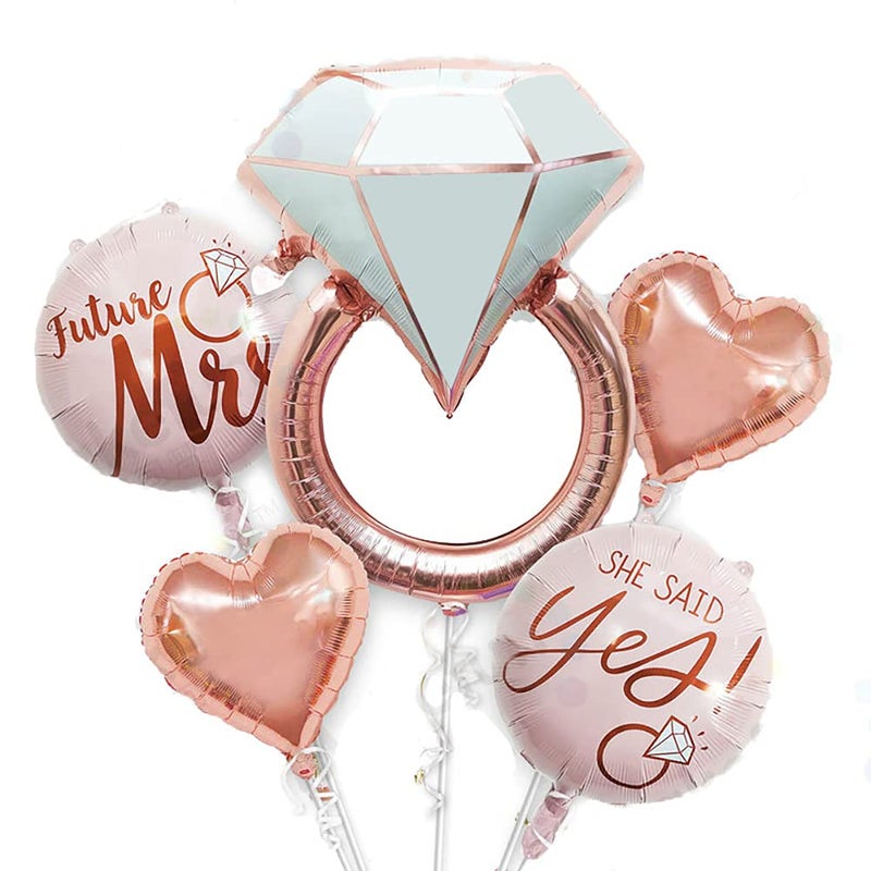 Delphinus Diamond Ring Foil Balloon Set 5pcs Bridal Shower Supplies for Bridal Shower Bride to be Party Wedding Engagement Decoration - Image 3
