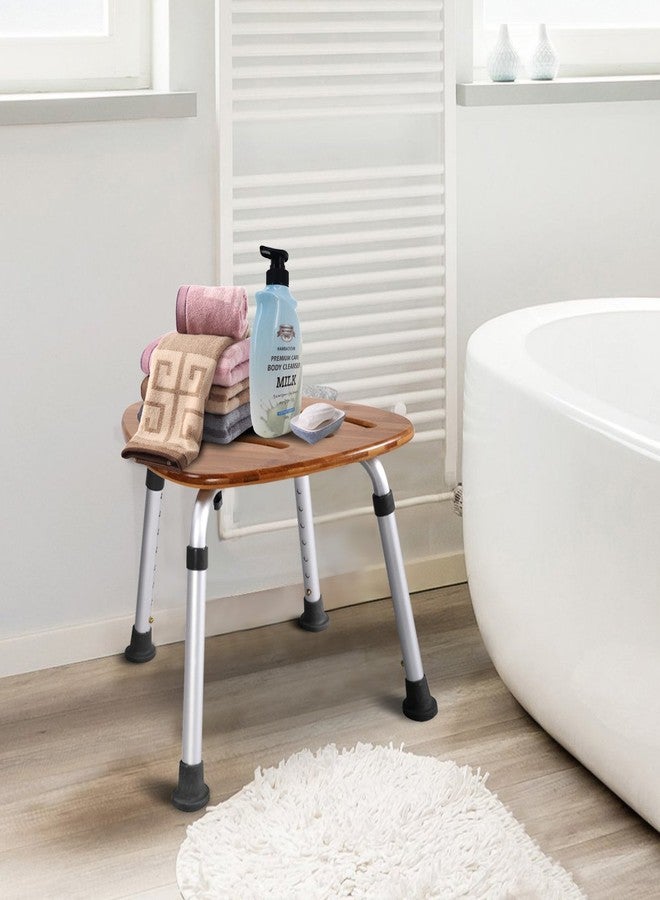 Goplus Bamboo Bath Seat, Waterproof Bathroom Shower Seat, Triangular Fanshaped with Slip-Resistant Rubber Bathroom Organizer, Weight Capacity: 350 Lbs - Image 2