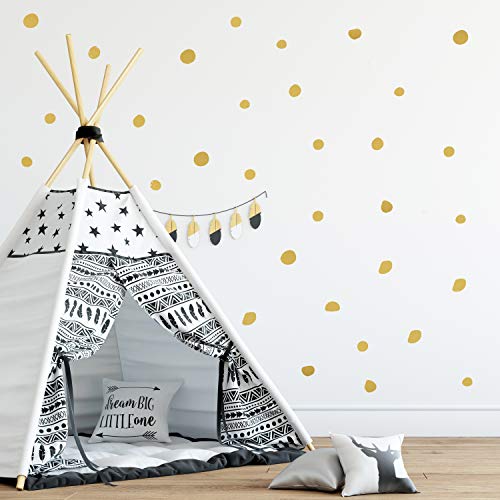 The Boho Design Hand Drawn Circle Dots Wall Decals Peel and Stick for Kids, Baby Bedroom Nursery and Living Room. 144 pcs Vinyl Wall Stickers Decor (Gold) - Image 1