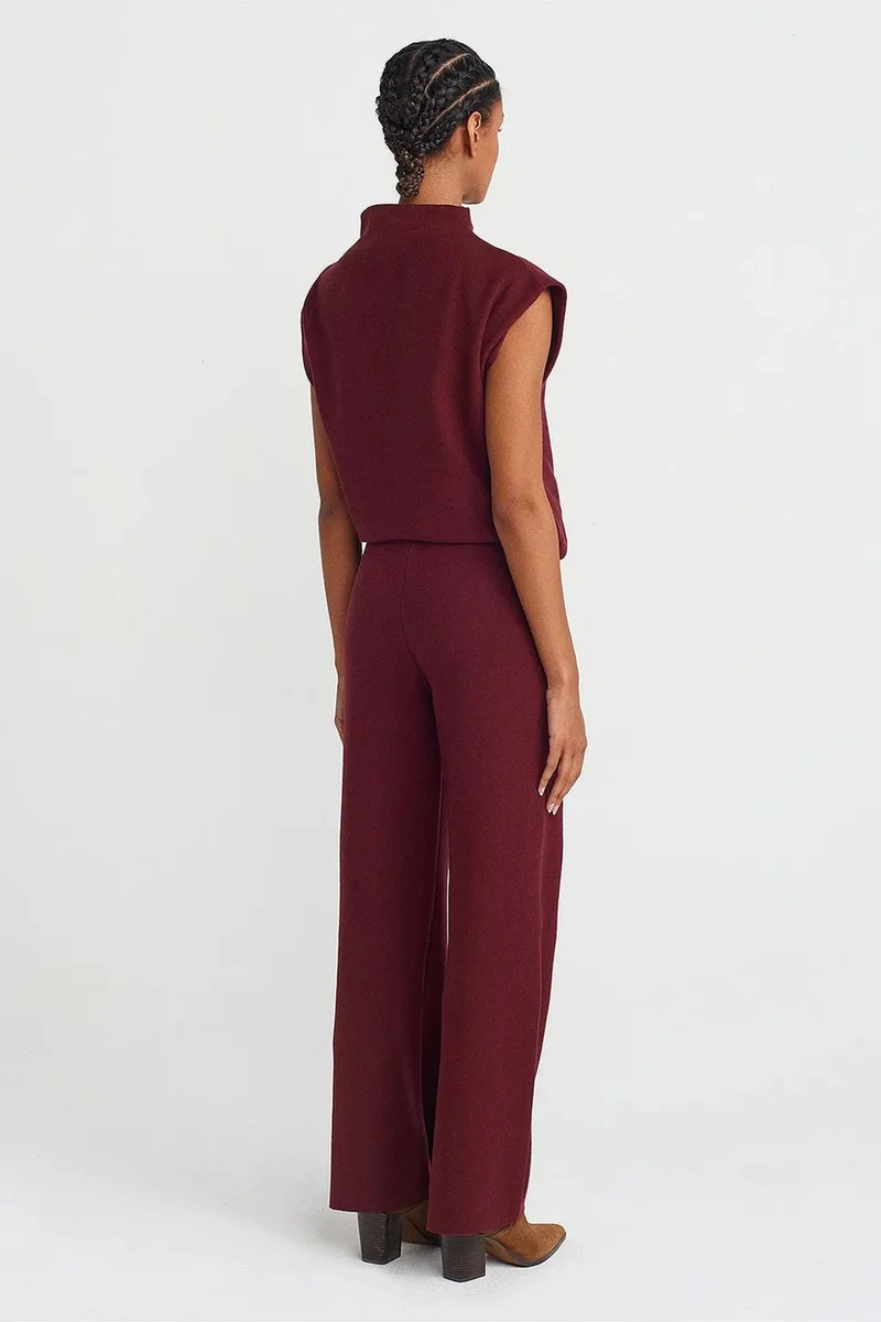 Dilvin Burgundy Red DILVIN Women’s High-waist Wide-leg Knit Trousers for Women | Best Price UAE