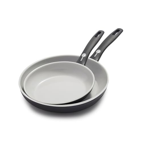 GreenPan Dover 8 and 10 2 Piece Frying Pan Skillet Set NonToxic PFASFree Ceramic Nonstick Coating Sear Saute Fry Egg Omlete Dishwasher Oven Safe Stay Cool Handle Easy Pour Rims Black - Image 1