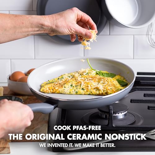 GreenPan Dover 8 and 10 2 Piece Frying Pan Skillet Set NonToxic PFASFree Ceramic Nonstick Coating Sear Saute Fry Egg Omlete Dishwasher Oven Safe Stay Cool Handle Easy Pour Rims Black - Image 3