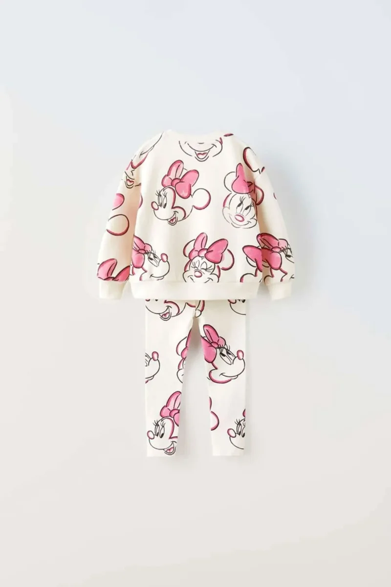 Miniğimin Cicileri My Little Ones Cute Pink Mnn Printed Ribbed Spanish Leggings Set - Pink
