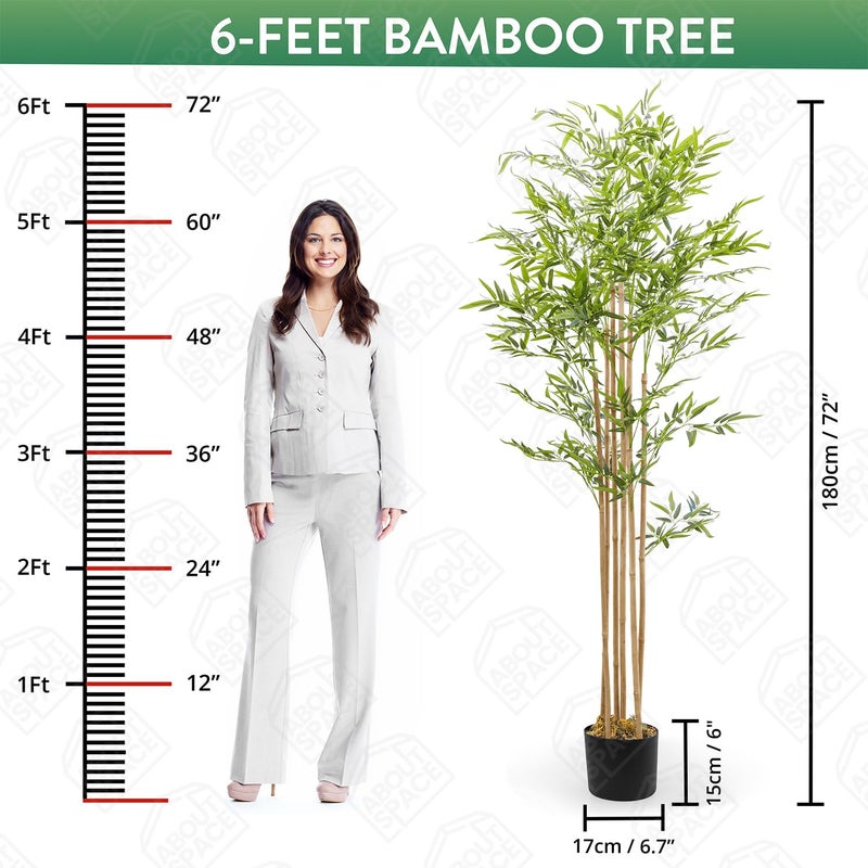 ABOUT SPACE 6 ft Bamboo Tree with 1536 Leaves Artificial Plant for Home Decor Natural Looking Plant Decor Big Fake Ornamental Plants with Pot Lightweight Indoor Artificial Plants for Livingroom Office - Image 2