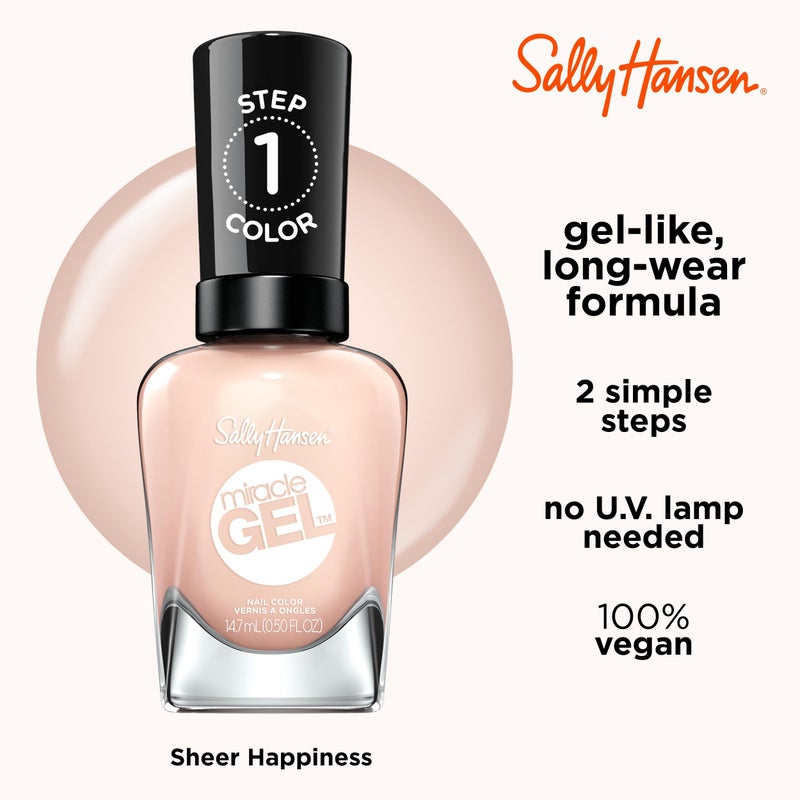 Sally Hansen Miracle Gel Salon Quality Nail Polish | Gel-Like Formula, Two-Step System, No UV Light Needed, Long Lasting | Sheer | 187 Sheer Happiness | Translucent Pale Pink Nail Polish - Image 4