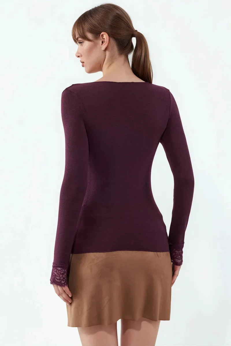 بوسيم BUSEM Women's Long-Sleeve Lace V-Neck Top