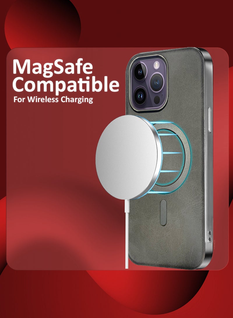 MARGOUN iPhone 14 Pro Max Leather Case, Compatible with Magsafe, Vintage Aesthetic, Comfort Grip, Camera Bump Frame Dark Grey-1 - Image 4