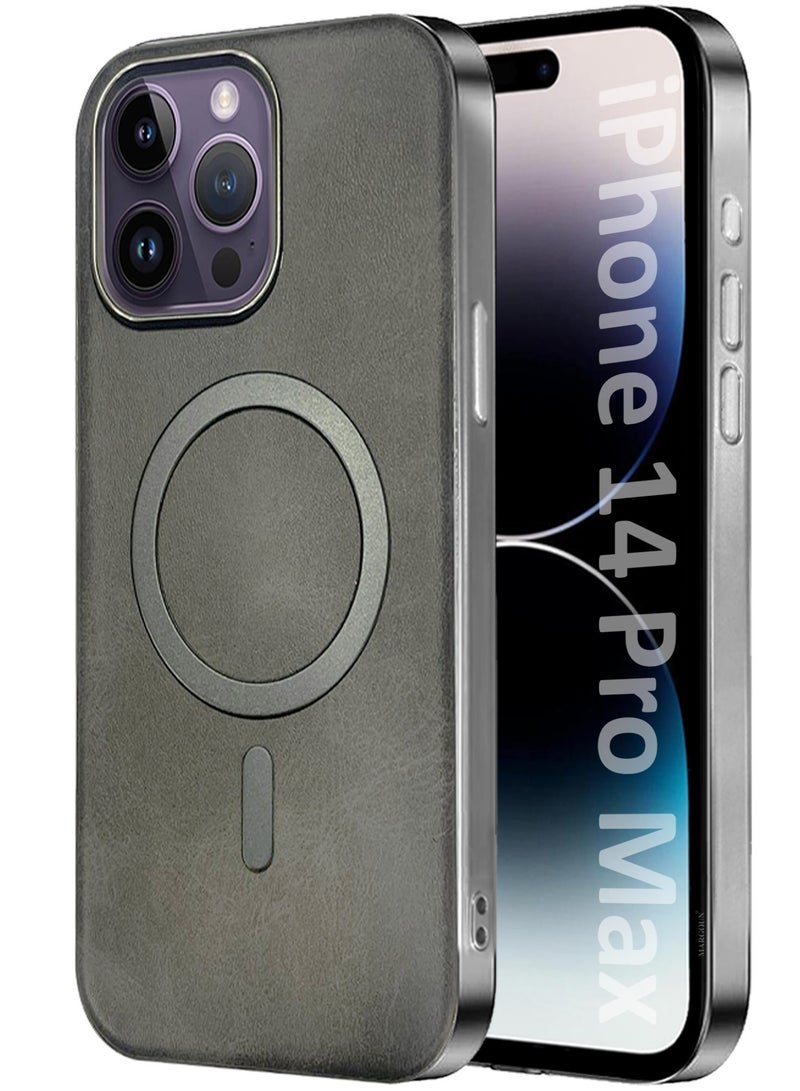 MARGOUN iPhone 14 Pro Max Leather Case, Compatible with Magsafe, Vintage Aesthetic, Comfort Grip, Camera Bump Frame Dark Grey-1 - Image 1