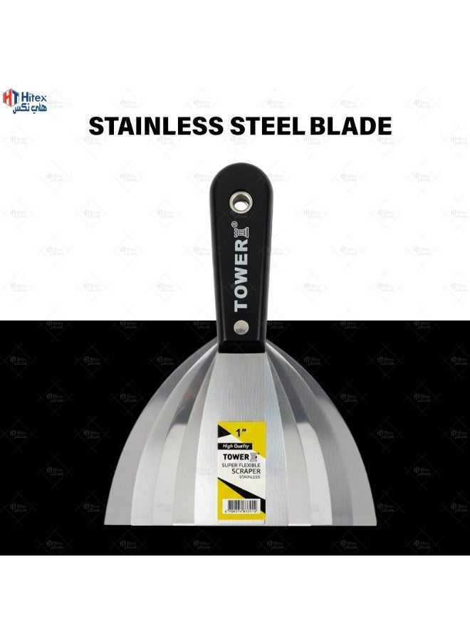 تاور مكشطة تاور من الفولاذ المقاوم للصدأ - سكين معجون مرن احترافي لإصلاح الجدران وإزالة الطلاء وتنظيف الأسطح - (3 بوصات) - Image 3