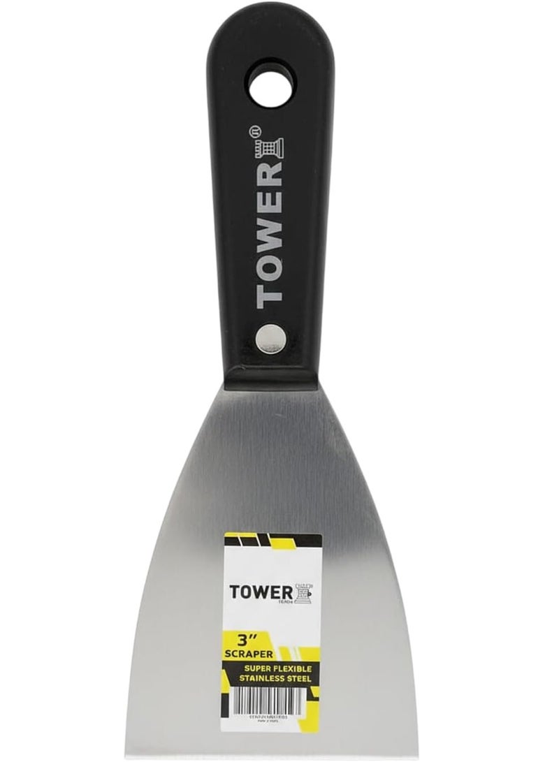 تاور مكشطة تاور من الفولاذ المقاوم للصدأ - سكين معجون مرن احترافي لإصلاح الجدران وإزالة الطلاء وتنظيف الأسطح - (3 بوصات) - Image 1