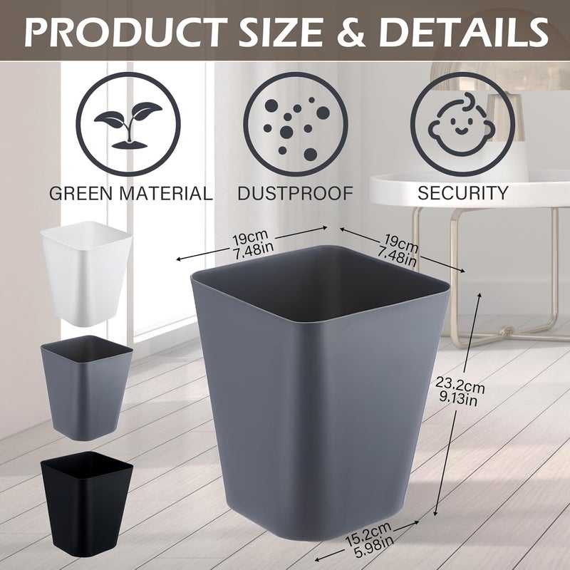 Hoolerry 9 Pieces Garbage Can 2 Gallon Small Trash Cans Bulk Bathroom Trash Bin Plastic Wastebasket Square for Bedroom Slim Bathroom Trashcan Small Container for Kitchen Office Home(Multicolor) - Image 2
