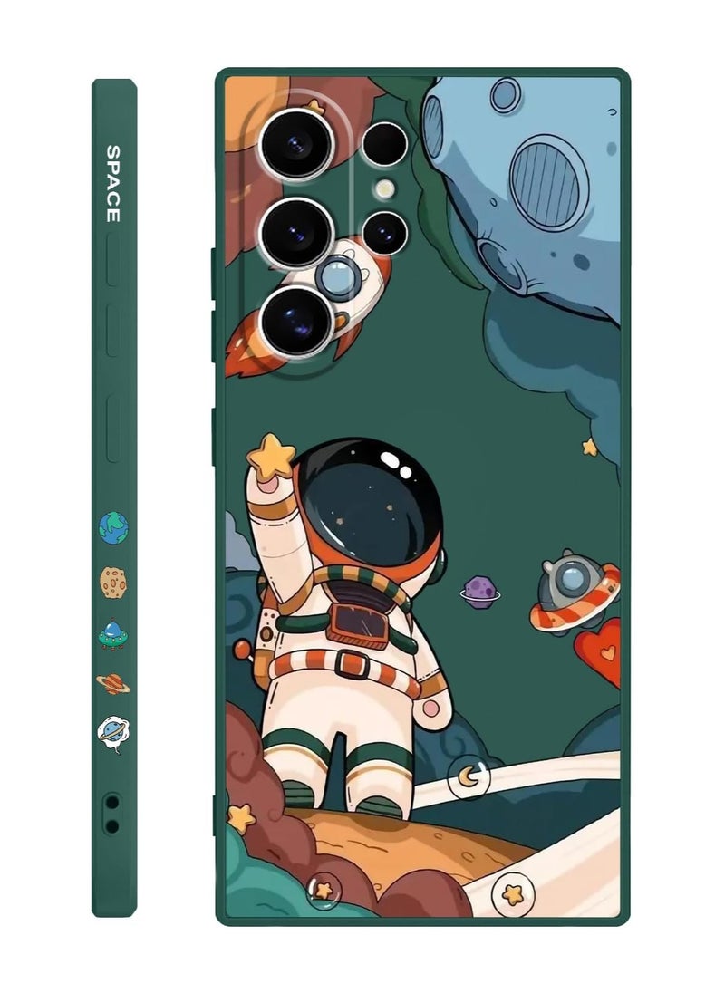 Generic - for Samsung Galaxy S24 Ultra Case, Creative Flower Pattern Design Phone Cover Drop Protection Soft Ultra Thin Scratch Resistant Microfiber Lining Inner for Galaxy S24 Ultra-Astronaut Green - Image 1