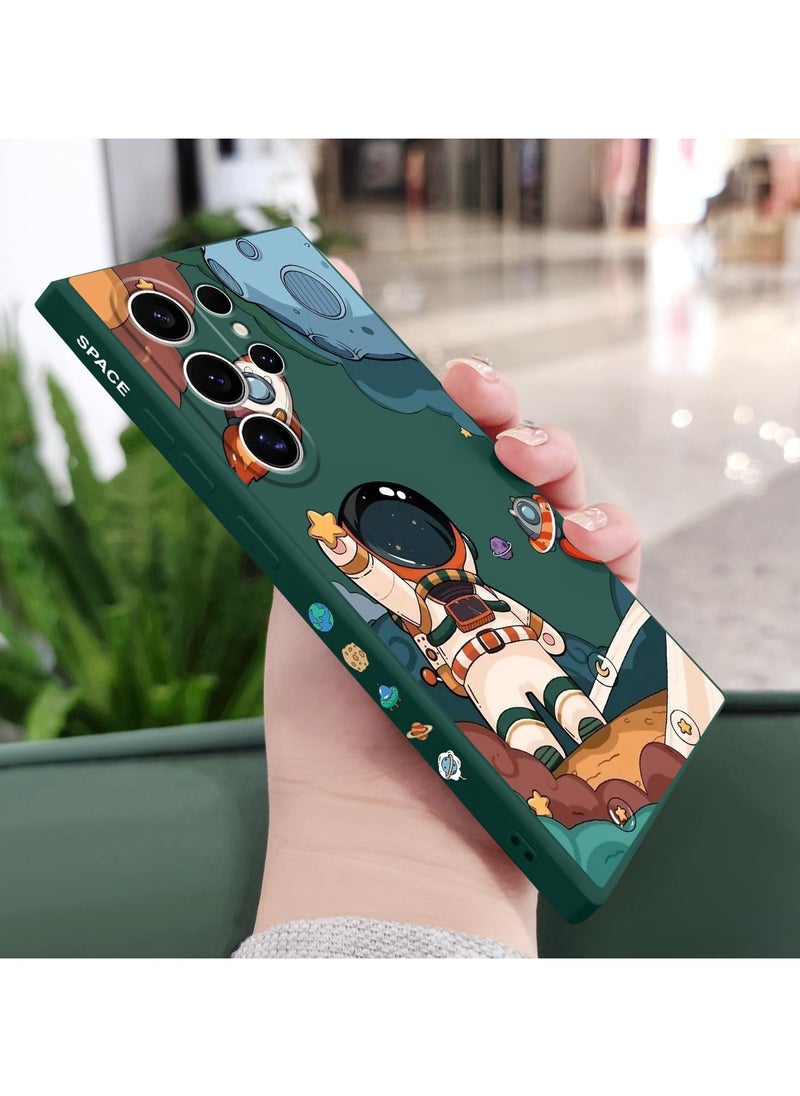 Generic - for Samsung Galaxy S24 Ultra Case, Creative Flower Pattern Design Phone Cover Drop Protection Soft Ultra Thin Scratch Resistant Microfiber Lining Inner for Galaxy S24 Ultra-Astronaut Green - Image 1