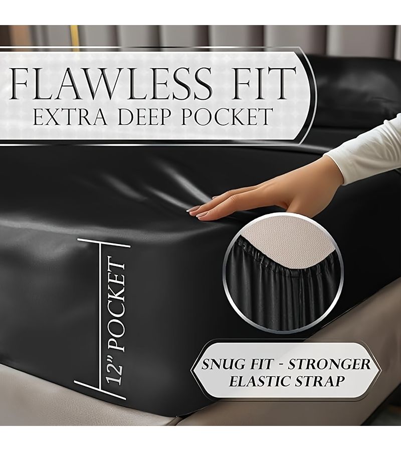 Dark Green Luxury Satin Fitted Sheet Set Queen 2 Flat Sheet 2 Pillowcases - Image 5
