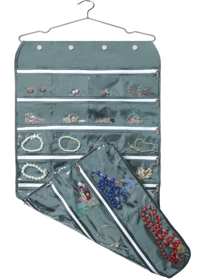 BB Brotrade Hanging Jewelry Organizer,Accessories Organizer,56 Zipper Pocket Organizer for Holding Jewelries (Grey-Zipper) - Image 5