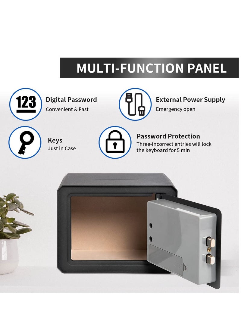 Small Safe Box, Electronic Keypad Lock Money Drop Safe, Personal Mini Safes Cabinet for Home Office Hotel Jewelry, 9.5"x6.3"x7.1" inch, Black