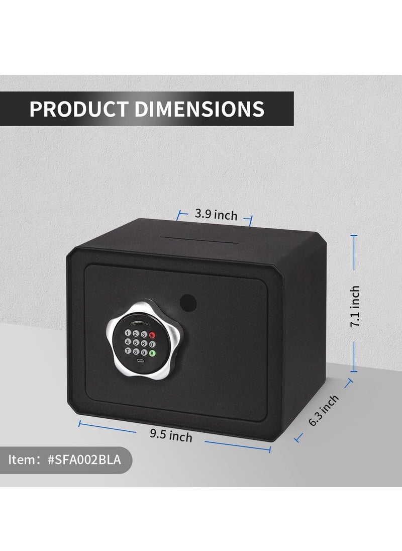 Small Safe Box, Electronic Keypad Lock Money Drop Safe, Personal Mini Safes Cabinet for Home Office Hotel Jewelry, 9.5"x6.3"x7.1" inch, Black