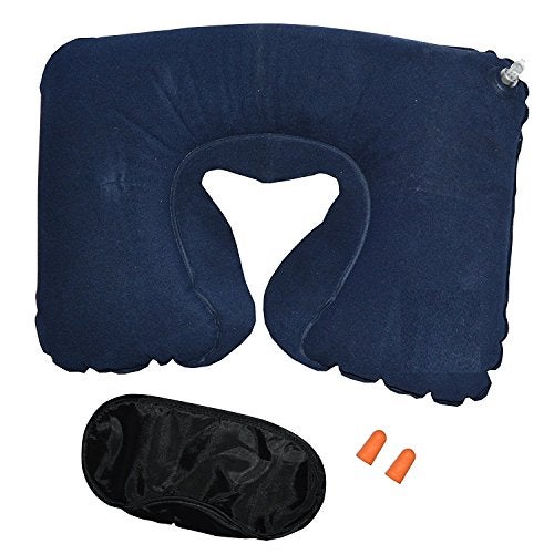 Inditradition Cotton Travel Kit Combo - Inflatable Neck Air Pillow, Eye Mask, Ear Bud - Multi Color (Pack of 3 Items) - Image 1