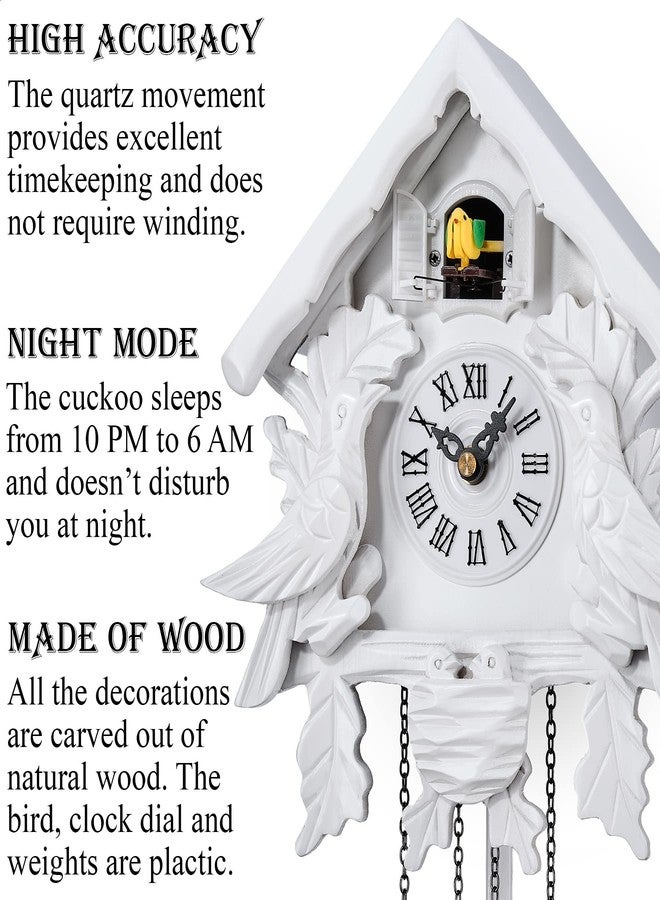 TIMEGEAR Cuckoo Clock with Night Mode, Wooden Decorations and Swinging Pendulum (White) - Image 2