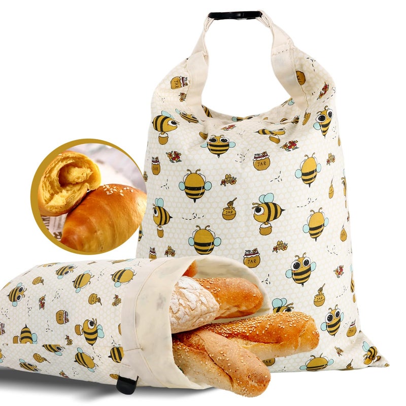 Vakeen Sourdough Bread Bags, Reusable Beeswax Bread Bags for Homemade Bread, 17"Ã—13" Natural Beeswax Cotton Loaf Bag, Easy to Clean Bakery Essentials (2 Pack) - Image 1