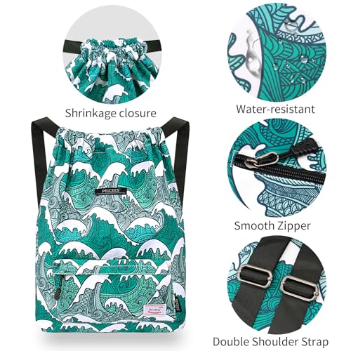 Peicees Waterproof Drawstring Sport Bag Lightweight Sackpack Backpack for Men and Women (Sea Wave) - Image 3