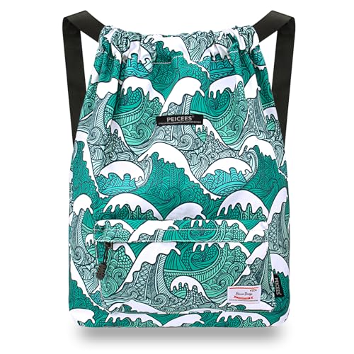 Peicees Waterproof Drawstring Sport Bag Lightweight Sackpack Backpack for Men and Women (Sea Wave) - Image 1