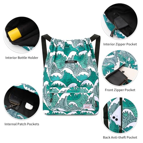Peicees Waterproof Drawstring Sport Bag Lightweight Sackpack Backpack for Men and Women (Sea Wave) - Image 2