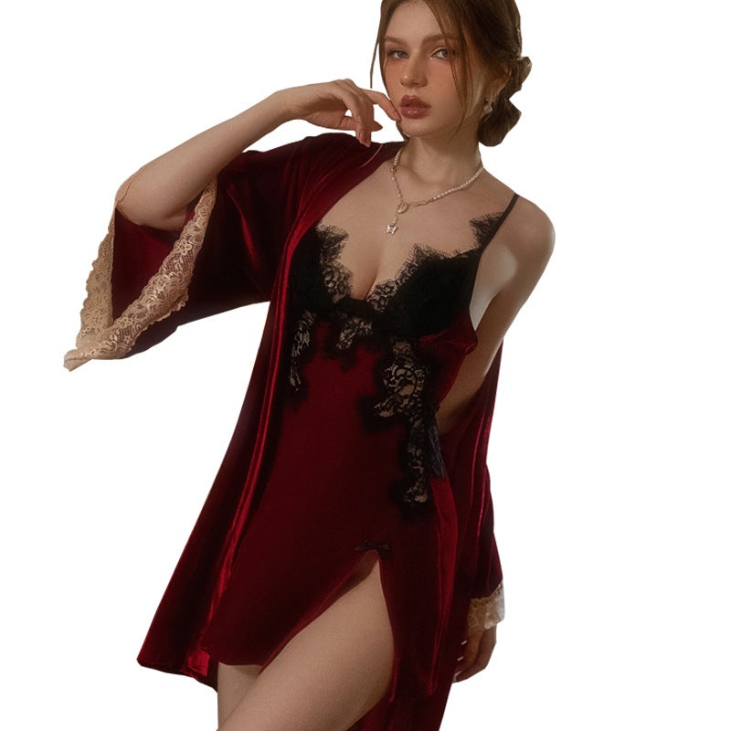 Women's French Satin Lace Trim Strap Sleep Dress - Image 3