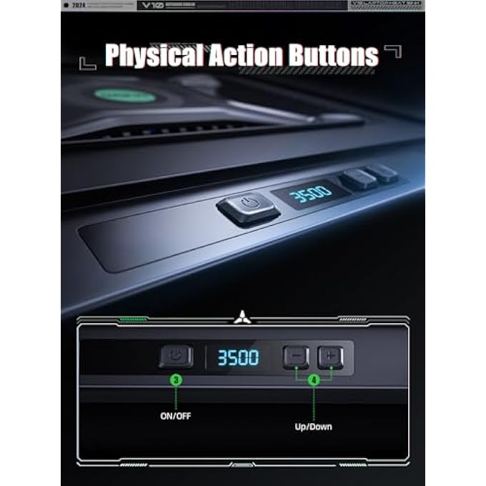 rayihni V10 GAMING LAPTOP COOLER, LAPTOP COOLING PAD STAND WITH POWERFUL 4.72 INCH EXTERNAL TURBO COOLING FAN, FAST COOLING COMPUTER 13-17.3IN, BUTTON CONTROL, 3 ADJUSTABLE STAND (BLACK) - Image 3