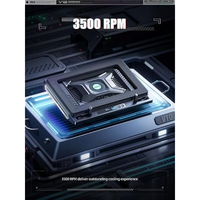 rayihni V10 GAMING LAPTOP COOLER, LAPTOP COOLING PAD STAND WITH POWERFUL 4.72 INCH EXTERNAL TURBO COOLING FAN, FAST COOLING COMPUTER 13-17.3IN, BUTTON CONTROL, 3 ADJUSTABLE STAND (BLACK) - Image 2