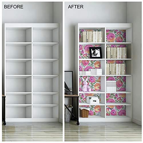 WENMER Floral Peel and Stick Wallpaper 17.7" x 118" - Peach Pink Flower Decorative Watercolor Removable for Dresser Cabinet Shelf Liner Bedroom Bathroom Accent Walls - Image 5