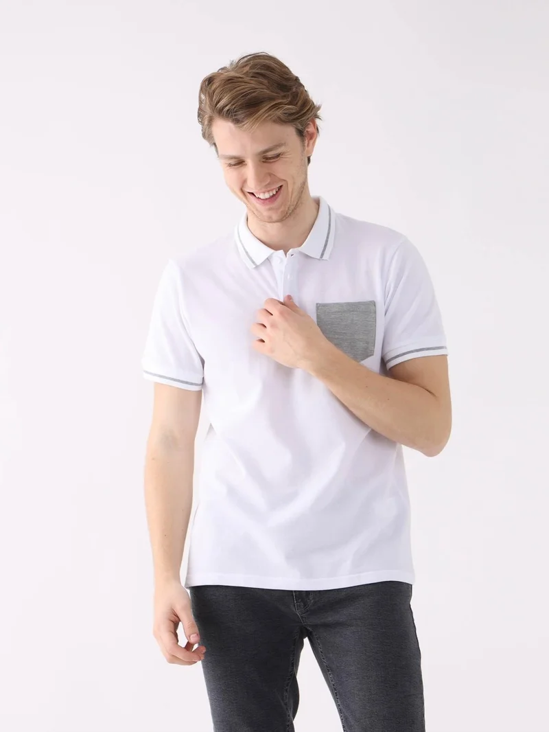 White Men's Slim Fit Polo Neck Tshirt
