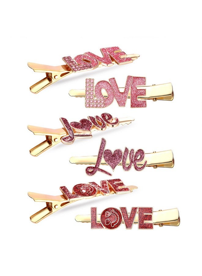 BVGA Glitter Valentine’S Day Hair Clips Rhinestone Love Letter Hairpins For Women Girls Sweet Romantic Cupid Heart Alligator Clips Barrettes Pretty Styling Hair Accessory Holiday Party Gifts - Image 1