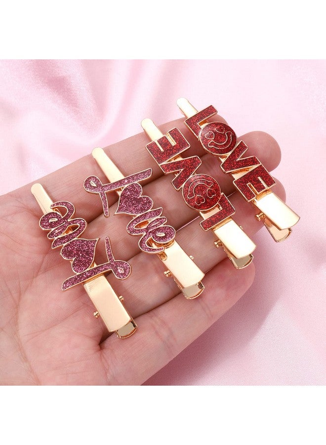 BVGA Glitter Valentine’S Day Hair Clips Rhinestone Love Letter Hairpins For Women Girls Sweet Romantic Cupid Heart Alligator Clips Barrettes Pretty Styling Hair Accessory Holiday Party Gifts - Image 4