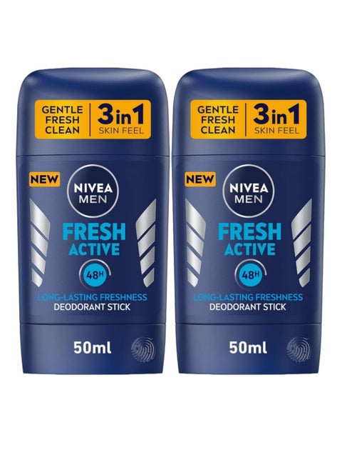 Nivea Men Fresh Active Deodorant & Antiperspirant Roll On Antiperspirant, 48 Hour Protection, Fresh Scent 2 × 50 ml