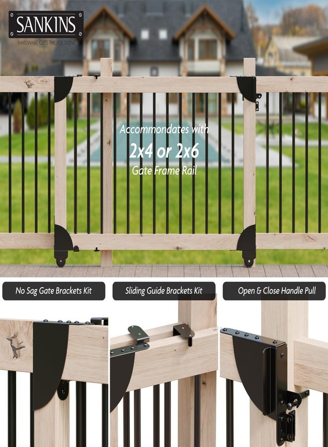 SANKINS Heavy Duty Sliding Gate Kit, Adjustable Sliding Gate Hardware Kit for Wood Fence, Anti Sag Gate Kit Gate Corner Brace Bracket with Gate Latch, Fence Gate Kit for Driveway Gates, Pool Gates - Image 3