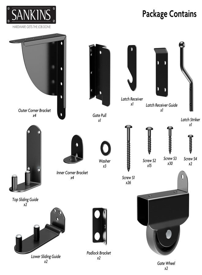 SANKINS Heavy Duty Sliding Gate Kit, Adjustable Sliding Gate Hardware Kit for Wood Fence, Anti Sag Gate Kit Gate Corner Brace Bracket with Gate Latch, Fence Gate Kit for Driveway Gates, Pool Gates - Image 2