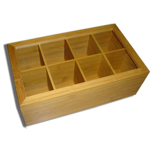 JB Home Collection 4562 Tea Bag Organizer Spice Organizer and Tea Storage Stash Tea Bag Holder with 8 Compartments Natural Bamboo Wooden Box