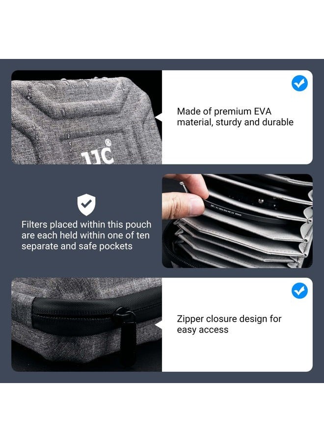 JJC 10 Pockets Hard Shell Lens Filter Bag Up to 95mm, Water Resistant & Dustproof, Camera Filter Pouch Carrying Case for Photography Round Filter with Microfiber Cleaning Cloth - Image 3