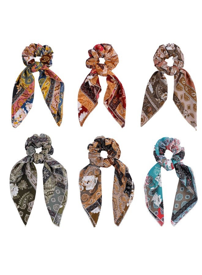 Cutewing Paisley Scrunchie Hair Accessories - Chiffon Hair Scarf Bandana, Scrunchies, Ribbons, Ponytail Holders, and Bow Scrunchies for Women (6PCS) - Image 1