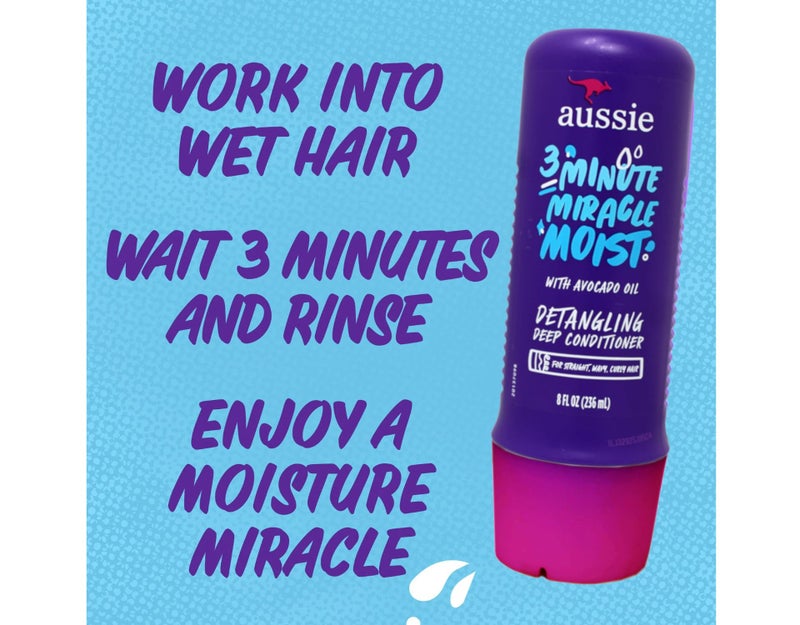 Aussie 3 Minute Miracle Moist Detangling Deep Conditioner Treatment with Avocado Oil, 8 fl oz, Paraben and Sulfate Free - Image 4