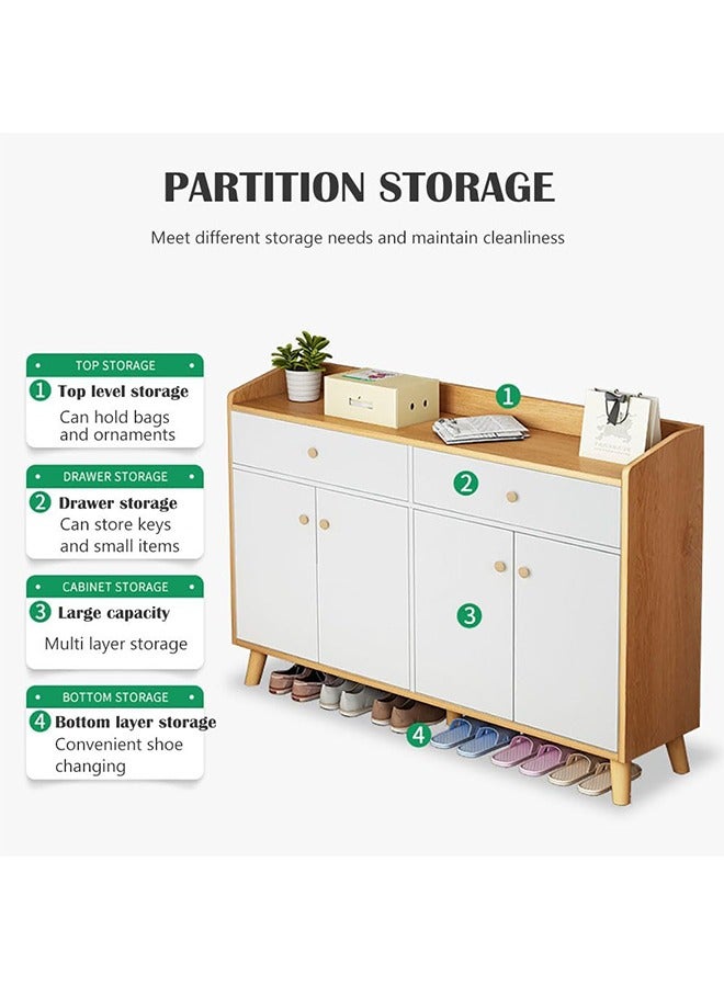 White Shoe Cabinet with 3 Shelves, Shoes Rack Stand Shoe Shelf with 2 Doors Wood Storage Cabinet for Home Hallway Bedroom Living Room - Image 3