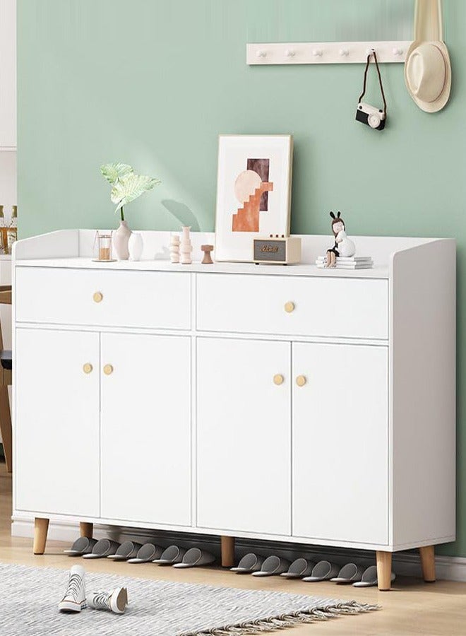 White Shoe Cabinet with 3 Shelves, Shoes Rack Stand Shoe Shelf with 2 Doors Wood Storage Cabinet for Home Hallway Bedroom Living Room - Image 1