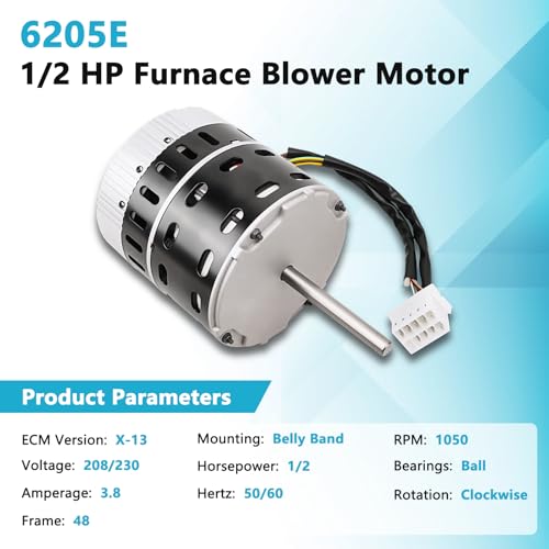 RAMATA 6205E Furnace Blower Motor 1/2 HP ECM X-13, 208/230V 3.8A, 1050RPM, ZWK702B53810001,Fit for American Standard & Trane, Carrier/ICP, etc.Constant Torque Motor - Image 2