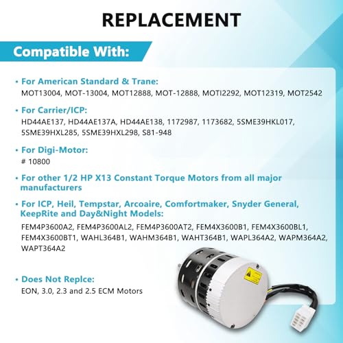 RAMATA 6205E Furnace Blower Motor 1/2 HP ECM X-13, 208/230V 3.8A, 1050RPM, ZWK702B53810001,Fit for American Standard & Trane, Carrier/ICP, etc.Constant Torque Motor - Image 4