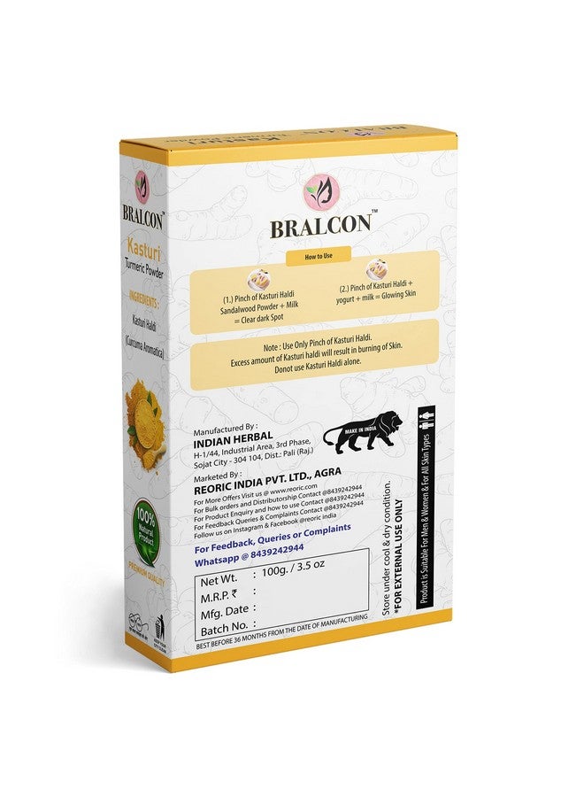 BRALCON مجموعة مسحوق برالكون العضوي من ملتانى ميتى، برتقال، مسحوق هالدي - 300 جرام (100 جرام × 3 عبوة) | مسحوق ملتانى ميتى، مسحوق قشر البرتقال، مسحوق كاستوري الكركم لماسكات الوجه، تبييض البشرة | للعناية بالشعر وإشراقة البشرة - Image 3