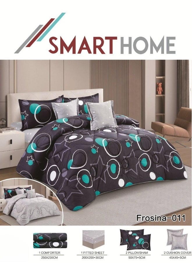 SMART HOME Double-sided comforter set, 6-piece bedspread, 6-piece comforter, 100% microfiber, comforter size 230x250 cm  - Image 1