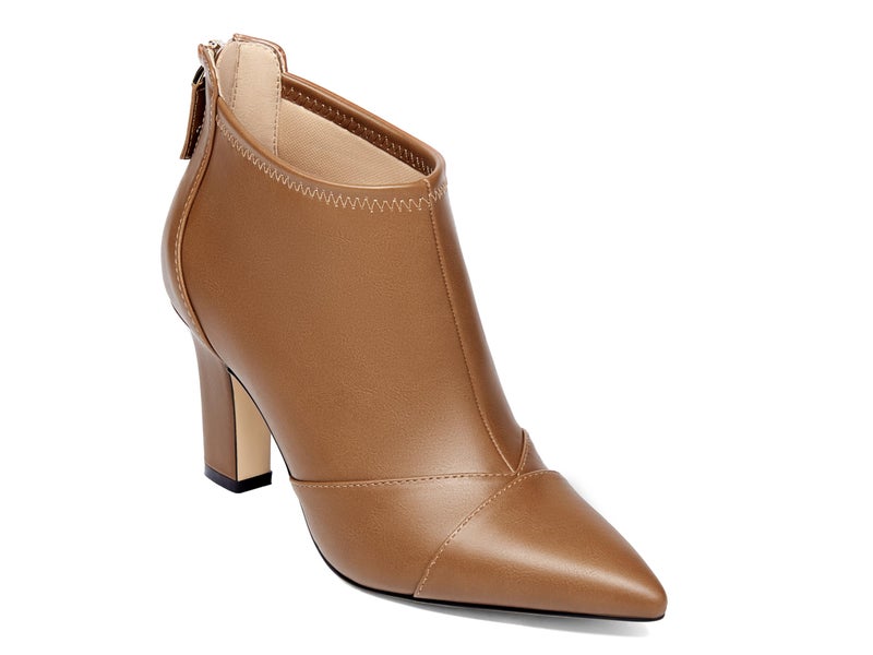 Coutgo Womens Ankle Booties Dress Boots Pointed Toe Stiletto High Heel Splicing Booties Shoes with Back Zipper - Image 1