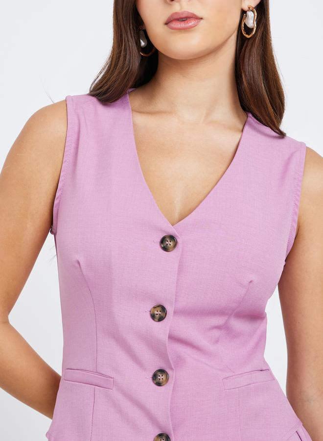 ستايلي فستان ميدي بتفاصيل أزرار بدون أكمام - Image 4